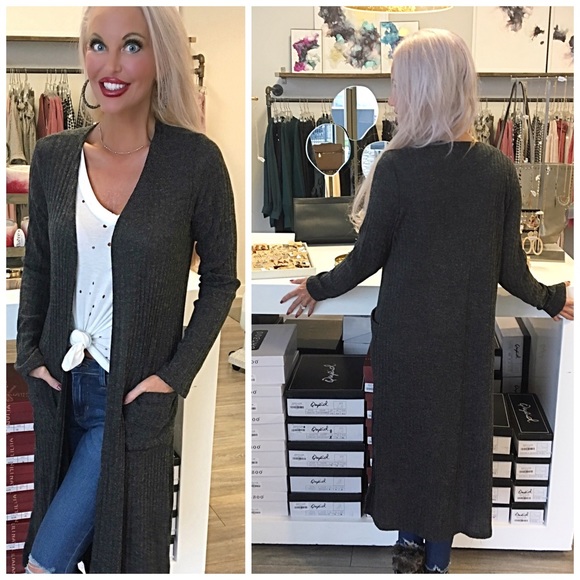 ❤️LAST 1! Longline Gray Pocket Cardigan - Picture 3 of 5